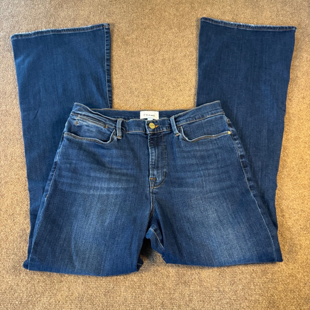 Frame Le High Flare Denim Dark Jeans Size 33 Womens Dublin LHF865 Soft Stretch
